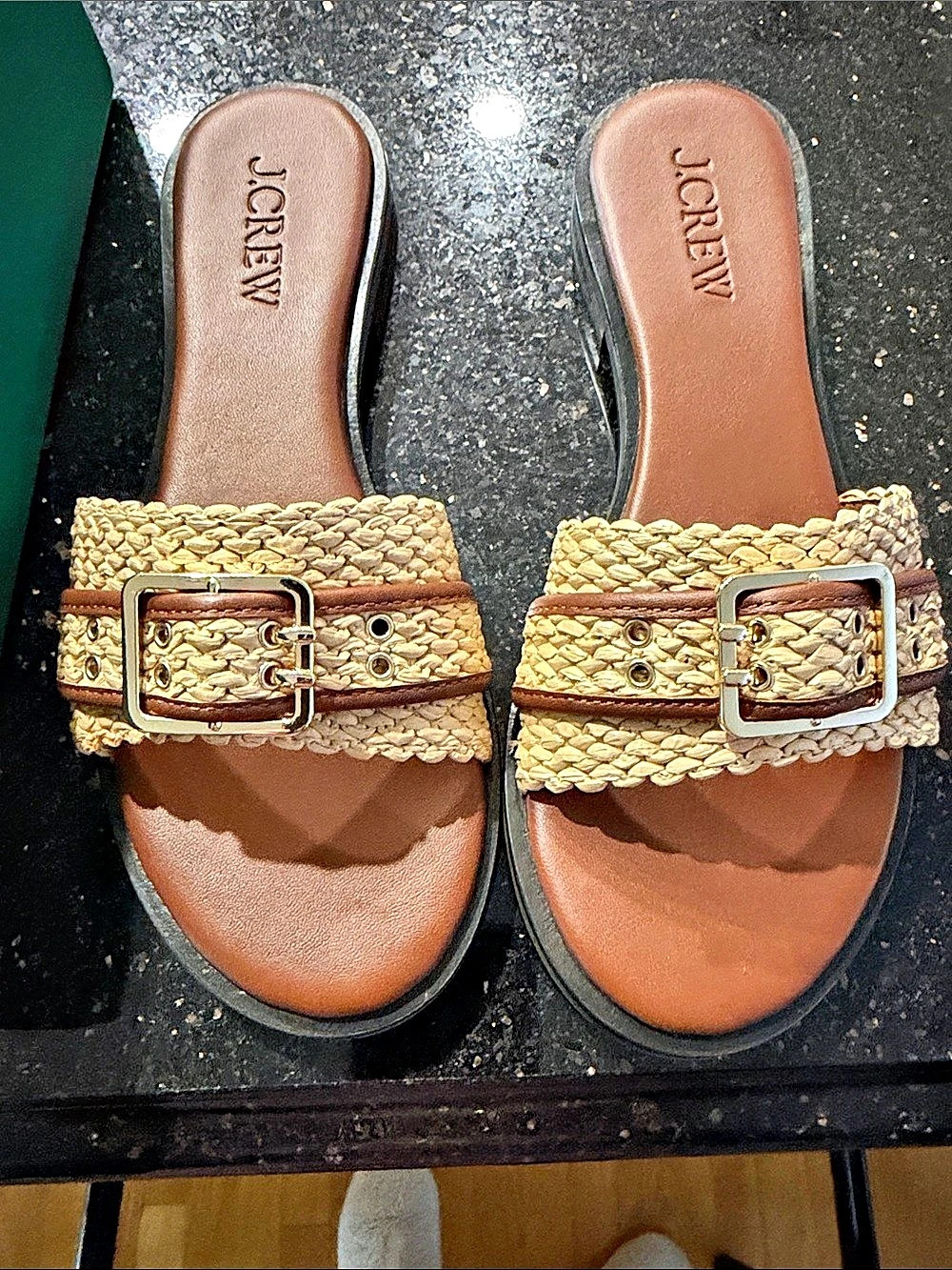 J.Crew Flat Sandal in Faux Raffia with Buckle Raffia Buckle Sandals US 8.5